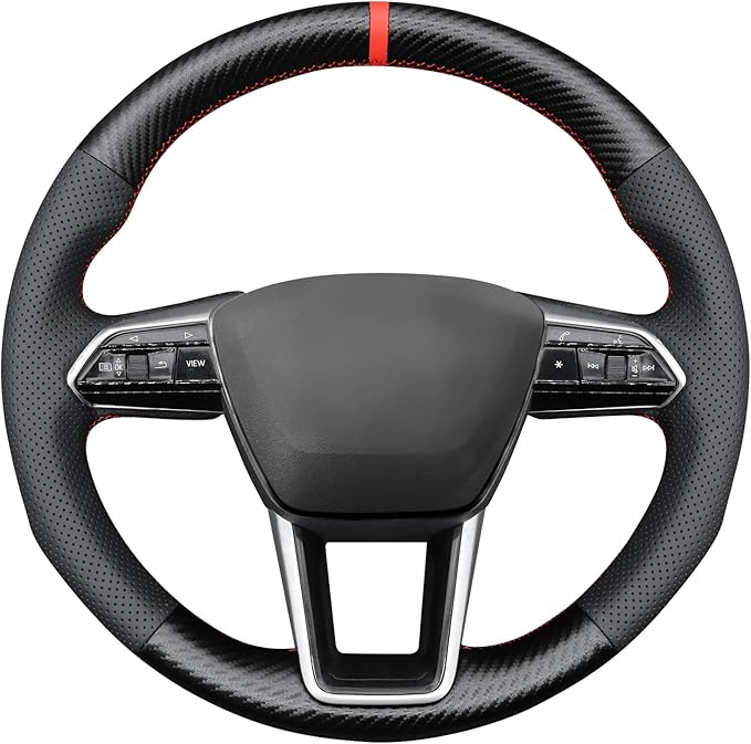 MEWANT Hand Stitch Steering Wheel Cover for Audi A6 2019-2022 A6 Allroad 2020-2022 A7 2019-2022 RS 6 Avant 2021-2022 RS 7 2021-2022 S6 2020-2022 Faux Leather PU Carbon Fiber DIY Interior Accessories