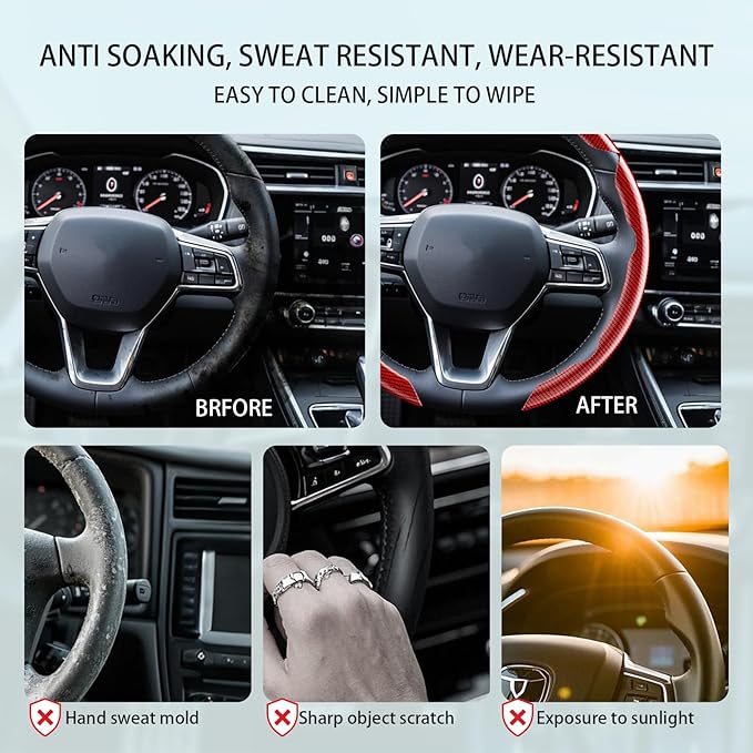 FOAN Steering Wheel Covers, 3PCs Carbon Fiber Anti-Skid Clip on Car Steering Wheel Cover Protector Universal for Most Car, White