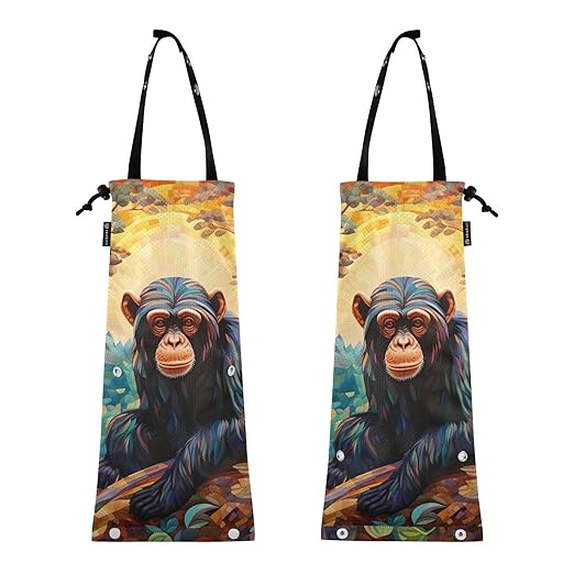 ALAZA Hanging Car Trash Bags Garbage Bag Trash Can for Back Seat Small Chimpanzee Gorilla 2 Washable Storage Bag Retractable 2 Pack
