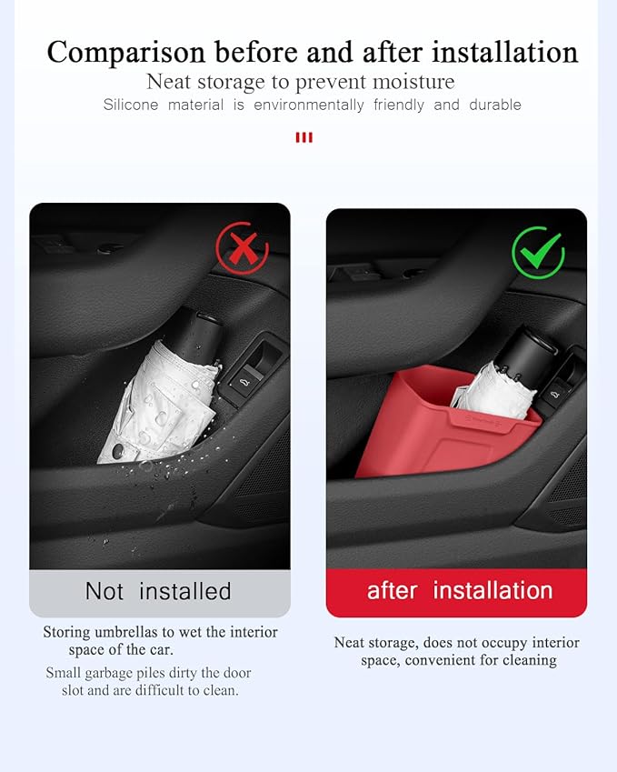 XmuxHai Car Interior Storage Box, Black Silicone Door Side Organizer with Umbrella Holder and Trash Can, Vehicle Accessory (Black)