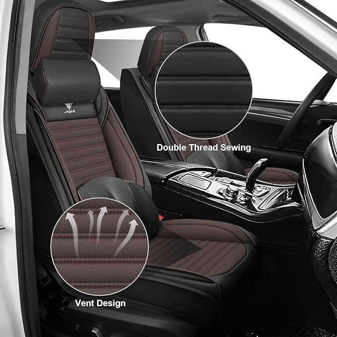 ARTIBY Seat Covers Full Set Custom Fit for Mitsubishi Outlander 2004-2025, Deluxe Waterproof Car Seat Cover, Breathable and Comfortable Leather Cushion Cover, Auto Interior Accessories (Black Brown)