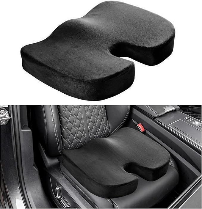 Memory Foam Seat Chair Cushion, Comfortable Auto Cushions for Long Periods of Sitting, Pregnancy Car Seat Cushion for Back, Coccyx & Sacrum Pain Relief, Car Accessories (Black)