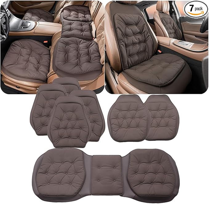 ontto Cooling Car Seat Cushion,Universal Auto Bottom Seat Cushions for Front and Reat Seats,Seat Lumbar Back Covers for Sedans SUV Truck Pick UP Home Office Chair Or Wheelchair,Dark Brown(7 PCS)