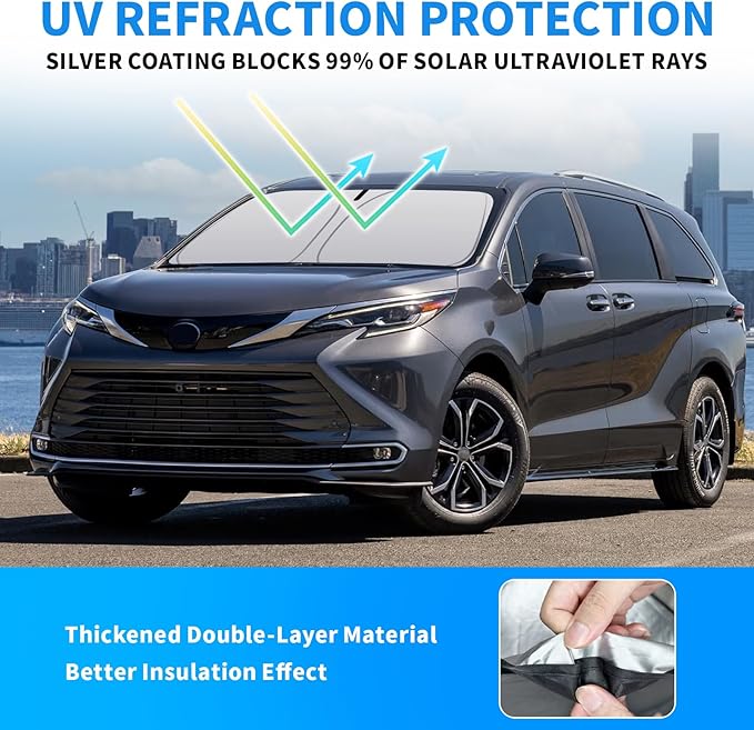 Thickened 2-Layer Front Windshield Sun Shade Compatible for Toyota Sienna XL40 2021-2025, Foldable Custom Fit Sunshade Blocks 99% Heat, Keeps Car Interior Cool (for Sienna XL40 2021-2025)