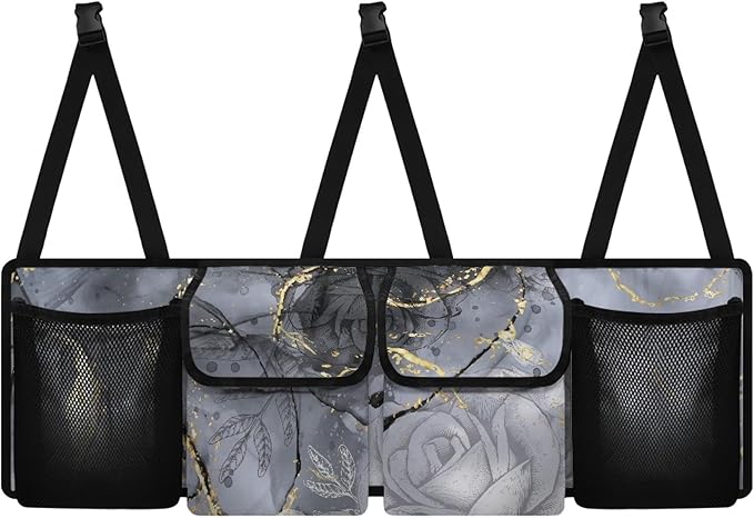 CLOHOMIN Gray Marble Print Trunk Organizer 4 Compartments Sturdy Trunk Organizer for SUV Rose Car Seatback Organizer Large Capacity Auto Trunk Mesh Storage for SUV Vehicle Sedan