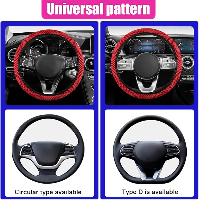 Elastic Stretch Steering Wheel Cover, Anti-Slip 15 inch Microfiber Odorless Breathable Ice Silk Car Steering Wheel Protector, Easy Carry, Warm in Winter & Cool in Summer (Red)