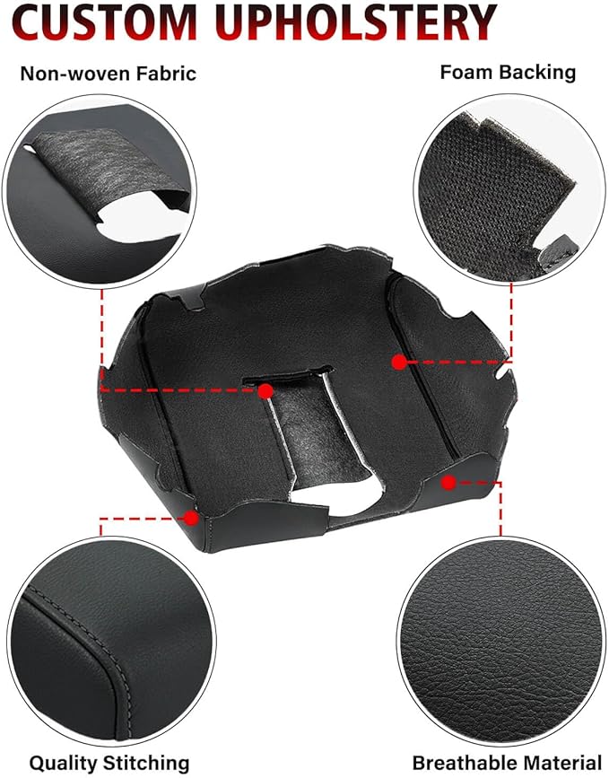 KBH Auto Center Console Armrest Cover Replacement for Chevy Chevrolet Silverado & GMC Sierra 1500 2500 3500 2014-2018, Vinyl Leather Arm Rest Upholstery, Anti-Scratch, Split Bench Jump Seat (Black)
