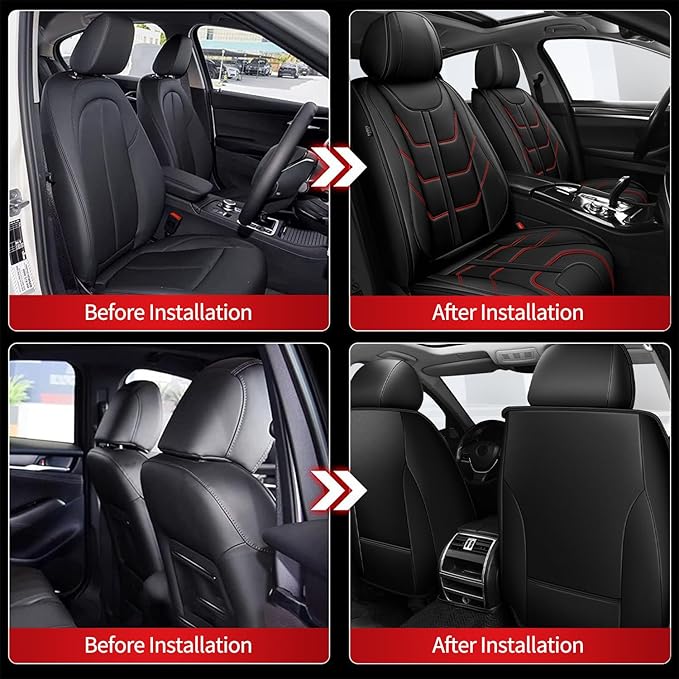 TTX LIGHTING Car Seat Covers fit for Cadillac STS 2013-2018 - Waterproof Leather Automotive Seat Protectors (2 Front Seats, Black & Redline)