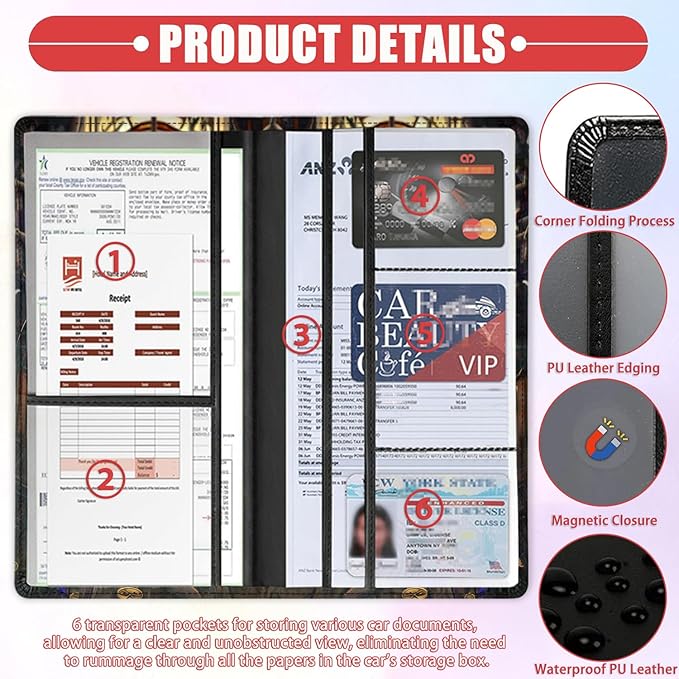 Car Registration and Insurance Card Holder for Women Men, Waterproof PU Leather Glove Box Car Organizer with Magnetic Shut, Vehicle Document Holder for Driver License,Cards, Cute Mouse Pattern