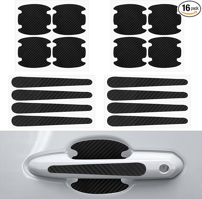 16pcs Car Door Handle Scratch Protector,Car Door Handle Protector Film, Protective Sticker-Anti-Scratches, Non-Marking,Easy Application (Black)