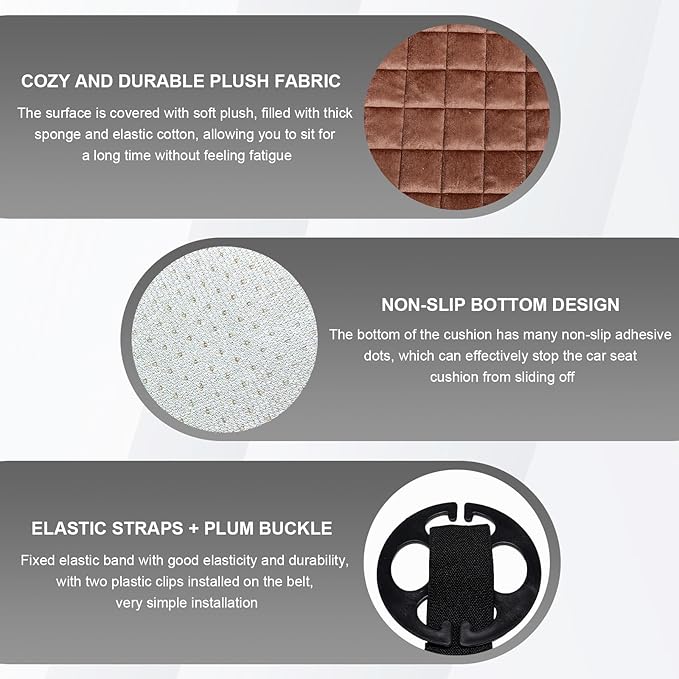 Car Seat Cushion, Soft Plush Auto Seat Cover with Non-Slip Silicone Bottom & Storage Pocket, Universal Breathable Vehicle Seat Cushion Pad for Car Truck SUV, Car Accessories (Coffee)
