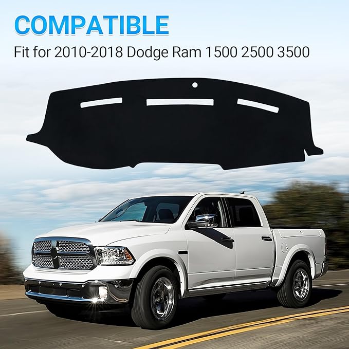 Dash Cover Mat Compatible with 2010 2011 2012 2013 2014 2015 2016 2017 2018 Dodge Ram 1500 2500 3500 Accessories Dashboard Cover Pad Carpet Dash Board Protector Sunshield Cover