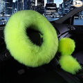 3 Pcs Car Steering Wheel Cover & Handbrake Cover & Gear Shift Cover Set Faux Wool Warm Winter (Green)