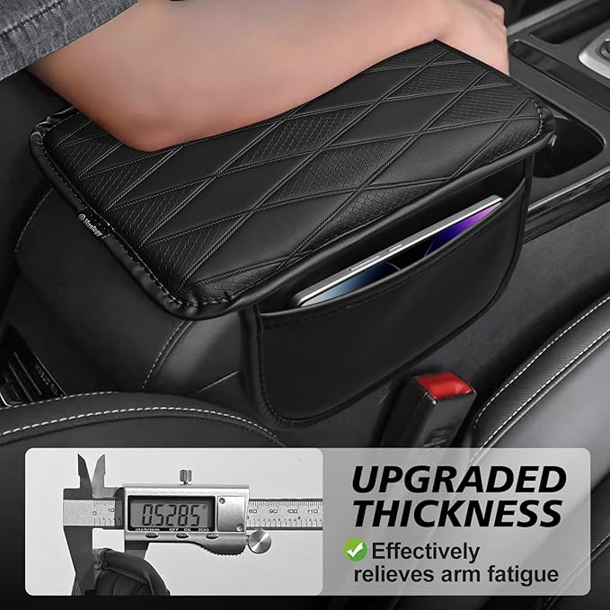 Muslogy Center Console Universal Armrest Cover Compatible with Most Vehicle, Truck, SUV, Sedan, Comfort Armrest Pad Anti-Slip Arm Rest Cushion Vegan Leather Protector Black(11.8 inches*7.9 inches)