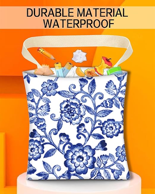 ANKVRP Car Trash Can, Durable Hanging Car Trash Garbage Bag, Cute Automotive Garbage Cans Organizer, Cute Blue Porcelain Floral