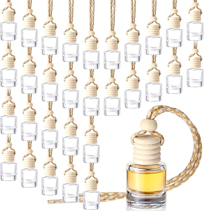 Zubebe 400 Pcs Hanging Car Air Freshener Diffuser Bottles Empty Bulk 8ml Clear Glass Essential Diffuser Oil Pendant Bottle Refillable Automotive Aromatherapy Fragrance Perfume Containers, Cylindrical
