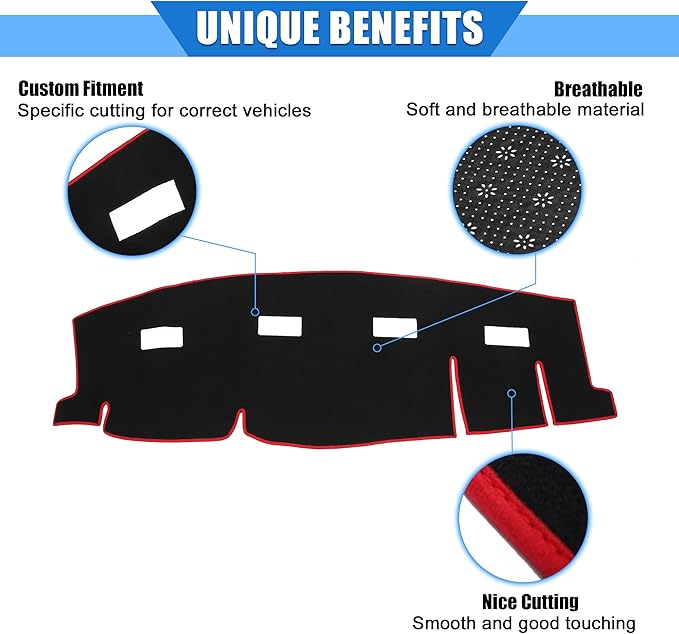 Car Dashboard Cover Compatible for Dodge for Ram 2006-2009, Protective Polyester Red Center Console Interior Trim Dash Cover Mat Pad