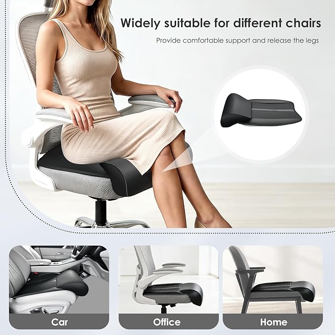FLORICH Car Seat Extender Leg Support Cushion for Driver Seats Office Chair, Leather Memory Foam Widened seat Cushion for Long Drivers Universal Car Seat Cushion Legs Rest Pads-Light Black