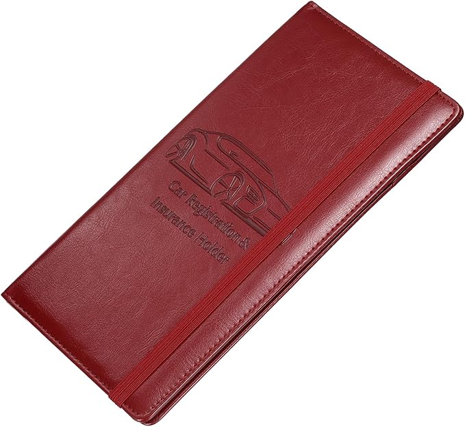 HARFINGTON Car Registration and Insurance Holder 9.45" x 5.04" PU Leather Vehicle Glove Box Organizer Storage Accessories Men Women Car ID Holder for License ID Card Bank Card, Burgundy