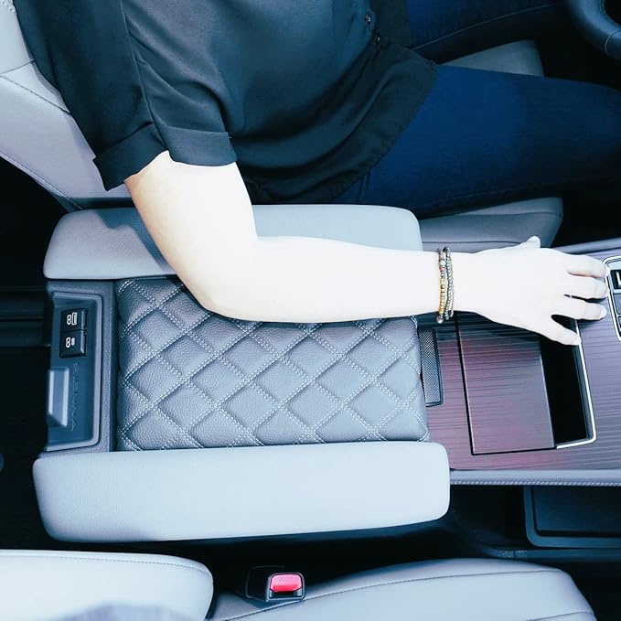 EMZ Leather Center Console Armrest Cushion Pad Accessories for Toyota Sienna 2021 2022 2023 2024 2025 (Gray)