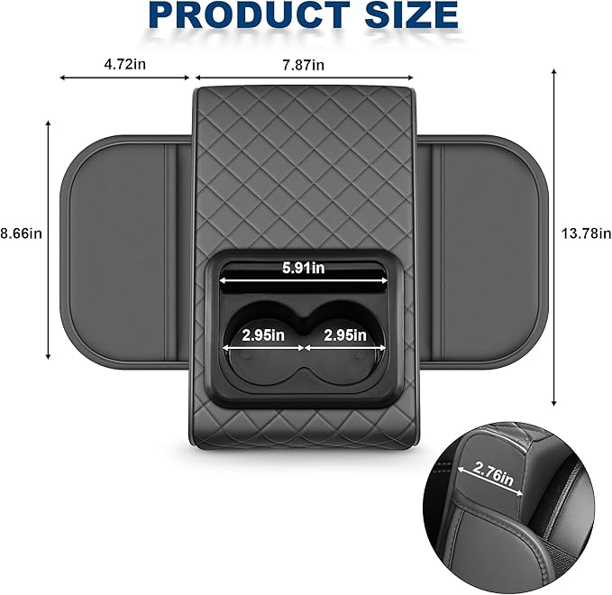 Car Center Console Cover Fit for Volkswagen Jetta Faux Leather Auto Armrest Box Cover with Cup Holder & Phone Holder Waterproof Leather Armrest Protector Cushion(Grey)