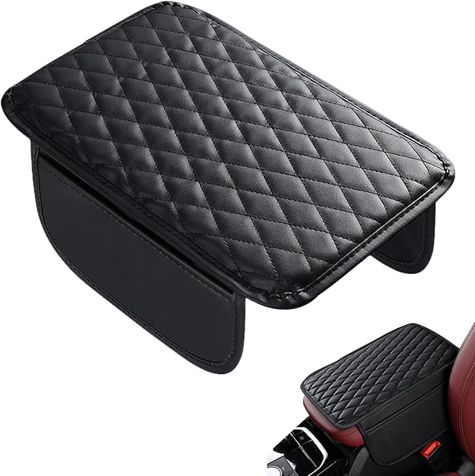 Car Armrest Box Pad - Leather Armrest Booster Pads, Car Armrest Cushion | Auto Protector Driving Comfort Enhancer, Center Console Heighten Protector With Storage Pockets For Vehicles, SUVs, And Trucks