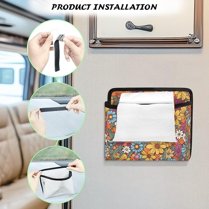 Boho Floral Car Side Pocket Organizer, Front Back Seat Storage Pocket for Car, Universal Auto Console Door Window Storage Bag for Interior Organizer, Holder for Phone Sunglasses