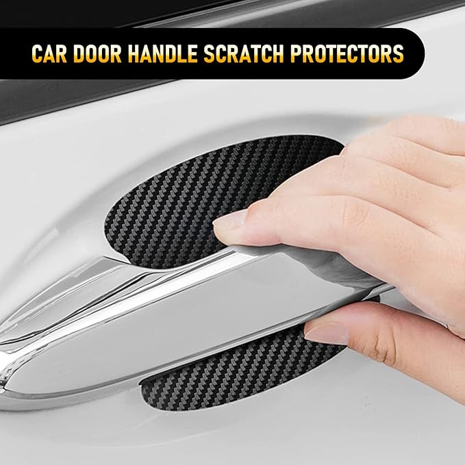 gunhunt 4 PCS Car Door Handle Scratch Protectors, Carbon Fiber Handle Cover Anti Scratch Stickers, Door Handle Cups Protective Film Bowl Sticker (Black)