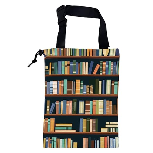 KXWQTRDD Car Trash Bag Books on Shelves Leak-Proof Car Garbage Bag with Drawstring Foldable Canvas Trash Bin with Adjustable Buckle for Car Accessories