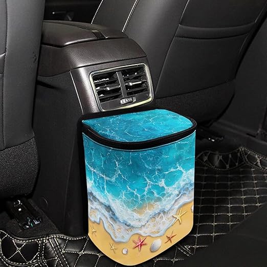 KEIAHUAN Beach Theme Starfish Car Trash Can Hanging Foldable Multipurpose Trash Bin Container Storage Bag Grocery Organizer Bag for Back Seat for Outdoor Travelling Home Use