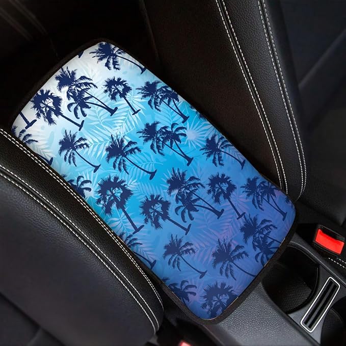 Palm Tree Car Armrest Cover Protector Dustproof Auto Center Console Cover Pad Soft Comfy Cars Armrest Seat Box Covers Cushion Palm Tree Car Accessories Decoration