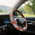 Steering Wheel Cover Western Car Tooled Leather Retro Cowboy Car & Truck Accessory, Universal 15 Inch Non Slip Wheel Cover for SUV, Pickup, Comfortable Grip, Easy to Install (Sky Blue)