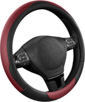 Road Comforts Steering Wheel Cover, Breathable Anti-Slip Leather Steering Wheel Cover, Universal Fit 14.5–15 Inch, Comfortable Grip - Redwine Color