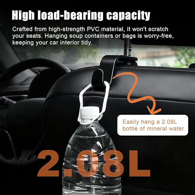 4 PCS Car Headrest Hooks - 360 Rotatable Auto Back Seat Storage Organizer, Universal Vehicle Car Organization Hangers for Purses, Bags, Cloths & Water Bottles Hook Seat Accessories, Black