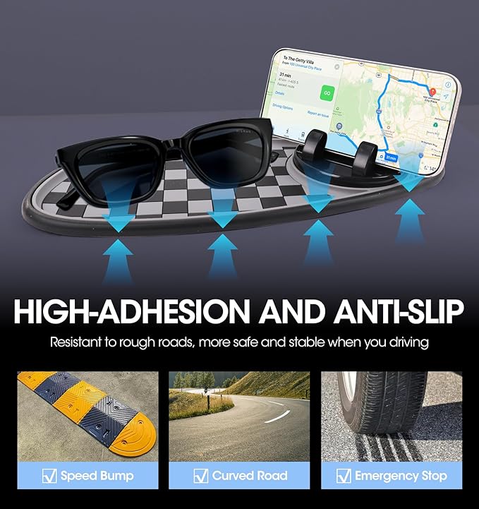 Multifunction Car Anti-Slip Mat Exclusive Phone Holder, Rotatable Car Phone Holder Dashboard Pad with Temporary Parking Number, Huge Capacity for Phones, Keys and Sunglasses (Black+Grey)
