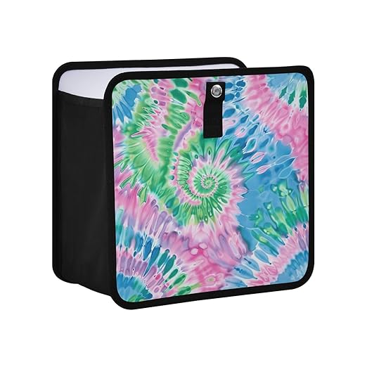Car Trash Can Organizer Bin with Adjustable Strap for Back Front Seat Console Waterproof Leakproof Collapsible Portable 11 Inch Tie Dye Blue Green Pink