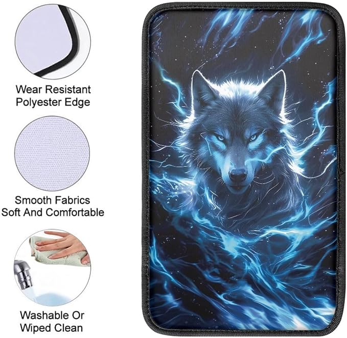 Cool Wolf Auto Console Armrest Cover Arm Rest Car Comfortable Armrest Console Cover Easy to Install Fashion Auto Interior Universal Fit Most Cars Women Men