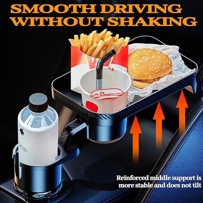 360° Rotatable Car Cup Holder Expander Tray - Adjustable Auto Food Table Desk with Anti-Slip Base, Universal Fit for Front & Back Seat, Holds Snacks, Phones, Drinks (18kg Load Capacity)