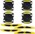 8PCS Car Door Handle Scratch Protector, 3D Carbon Fiber Reflective Sticker, Universal Auto Door Handle Scratch Paint Guard Night Visible Strip (Yellow)