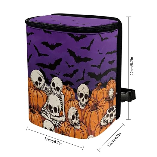 1.2 Gallons Car Organizers and Storage, Skeletons Halloween Print Car Garbage Bin, Adjustable Hanging for Tail of Back of Seats, Easy to Install, Odor-Free with Zipper Leak-Proof Design