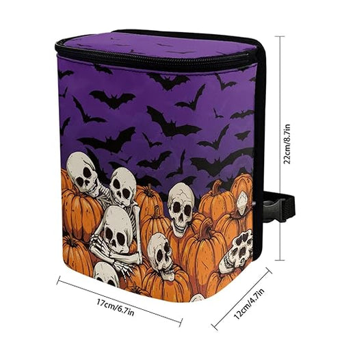 1.2 Gallons Car Organizers and Storage, Skeletons Halloween Print Car Garbage Bin, Adjustable Hanging for Tail of Back of Seats, Easy to Install, Odor-Free with Zipper Leak-Proof Design