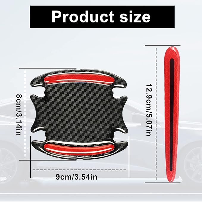 8Pcs 3D Door Handle Cup Protector, Reflective Stripe Stickers, Anti-Scratch, Universal, Suitable for Cars, Trucks, SUVs (Red)