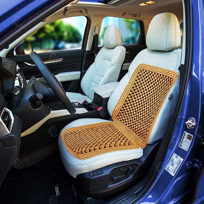 VaygWay Wood Beaded Comfort Seat Cushion Seat Cover – 2 Pcs. Wooden Beaded Car Seat Cover – Natural Wood Double Strung Beads – Massage Comfort Cover Car Seat – Universal SUV Auto