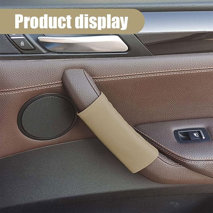 2PCS Car Grab Handle Cover, Anti-Scratch Auto Inner Front Rear Door Pull Handle Cover, PU Leather Door Grip Gloves Protector Auto Interior Decoration Accessories for Car, Truck, SUV (Beige)