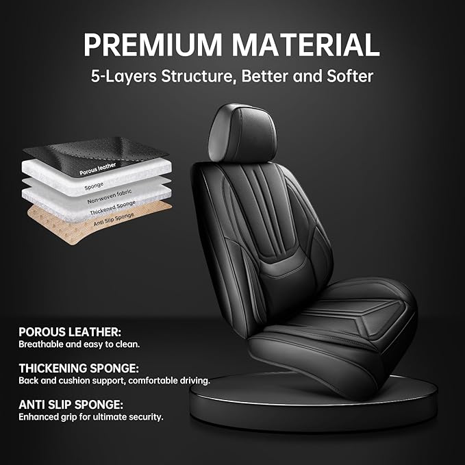 SCDOOCA Car Seat Covers Full Set Black, Luxury Leather Car Seat Covers, Waterproof and Breathable Seat Covers, Universal Car Seat Protector Fit for Cars, Trucks, SUVs, Pick-ups (Full Set)
