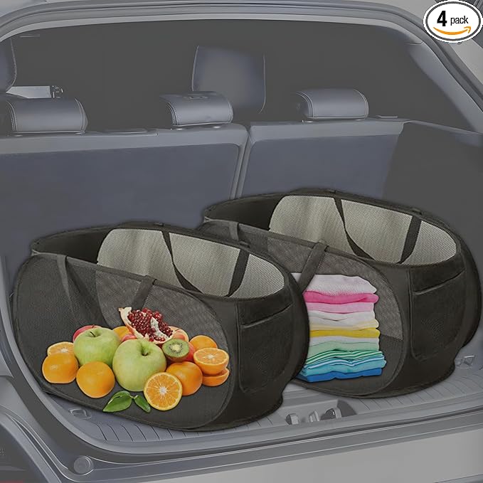 LATERONON Car Trunk Organizer,Adjustable Car Accessories for SUV Sedan Truck Foldable Car Organizers and Storage - Multi-Purpose Auto Storage Bin for Car (Black/Black)
