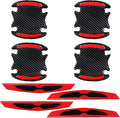8PCS Car Door Handle Scratch Protector, 3D Carbon Fiber Car Door Handle Reflective Sticker Protective Film, Universal Auto Door Handle Scratch Paint Guard Night Visible Strip (Red)