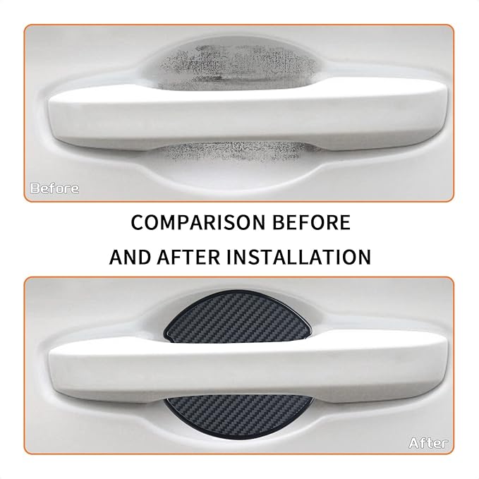 TANGSEN 4Pcs Universal 3D Carbon Fiber Texture Automotive Door Cup Handle Recess Paint Protector Cover Scratch Non-Marking TPU Personalize Pad Sticker (L)