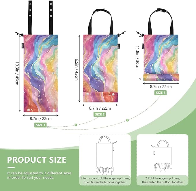 ALAZA Hanging Car Trash Bags Garbage Bag Trash Can for Back Seat Small Rainbow Starry Sky Washable Storage Bag Retractable 2 Pack