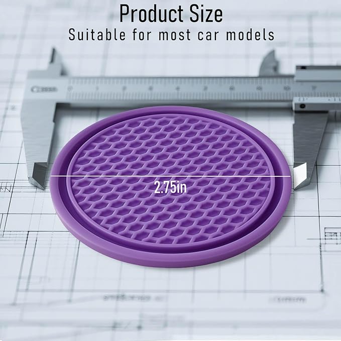 KULOLO Car Cup Holder Coaster 4 Pack - Non Slip & Shockproof,Flexible PVC Rubber Insert for Car/Truck/SUV/Van (2.75"x0.2") Universal Fit Auto Cup Holders Accessories for Women and Man (Purple)